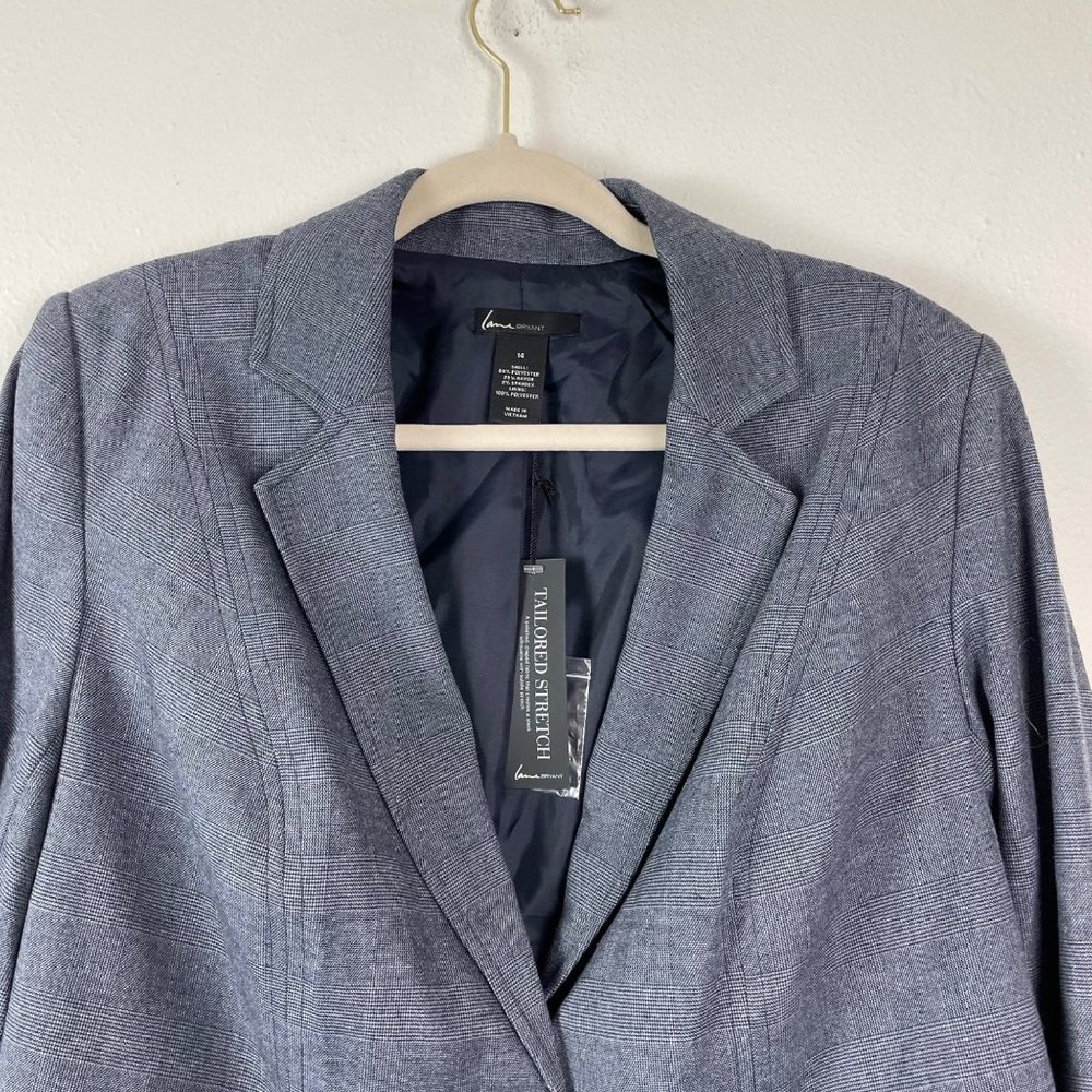 NWT Lane Bryant Woman's Sz 14 Gray Plaid Two Button Front Career‎ Blazer - Picture 2 of 10